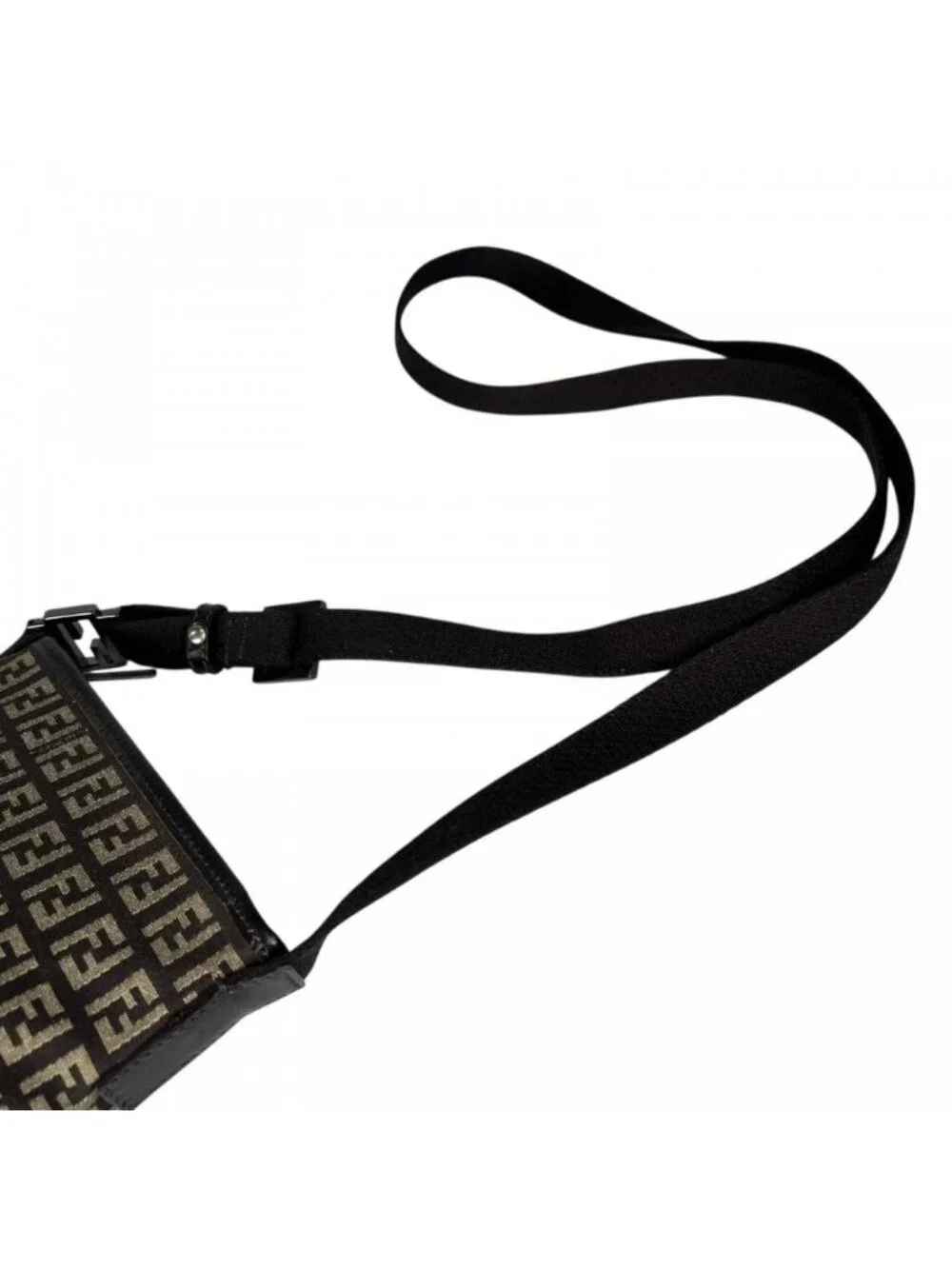 Fendi Shoulder Bag Canvas Leather Brown Silver